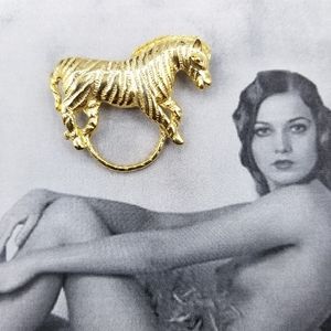Vintage gold tone zebra scarf brooch